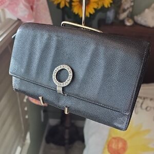 Bulgari Black Leather Wallet with Silver Accents